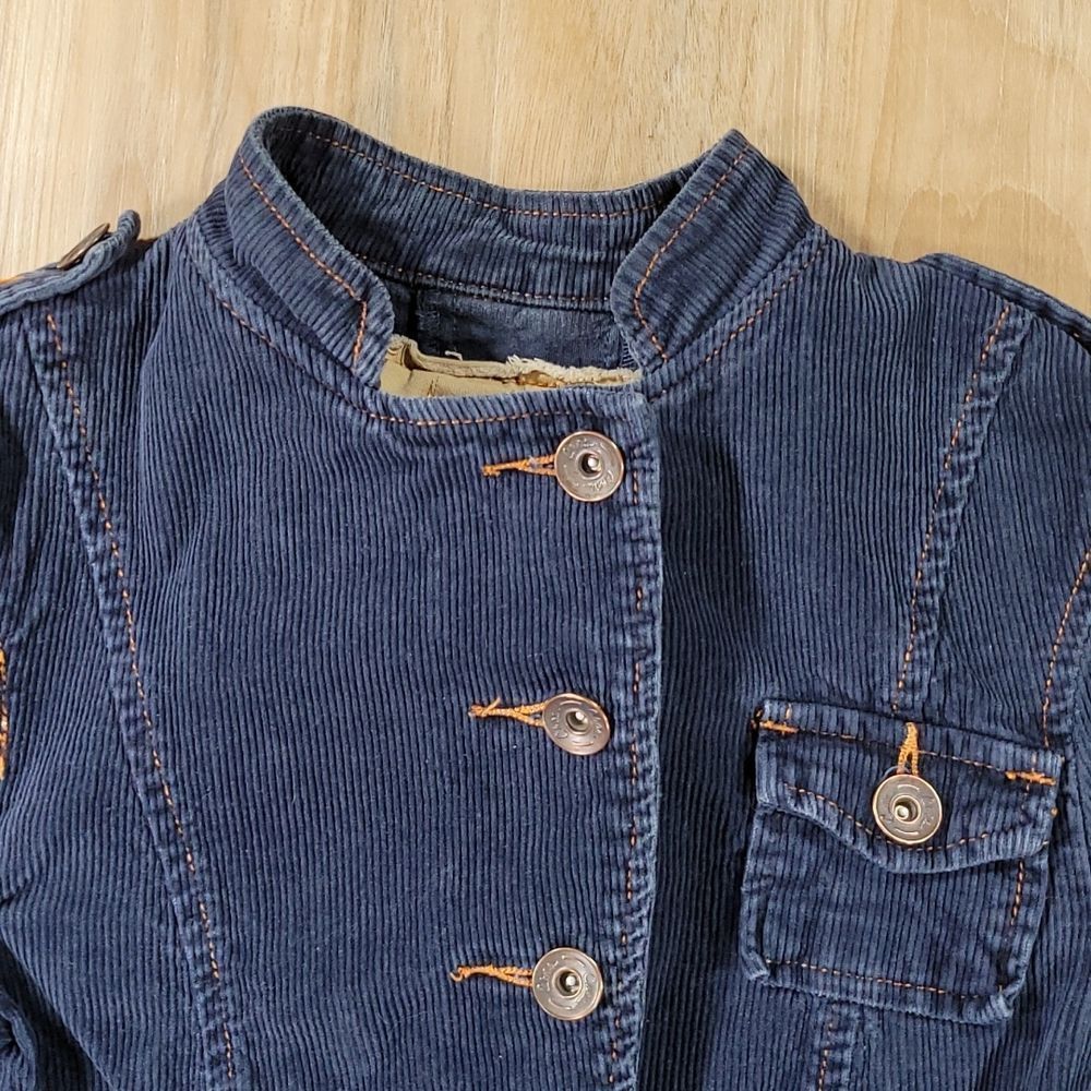 🔹️Rare Vintage Blue Corduroy Buttoned Front Military Jacket Medium - Picture 3 of 9